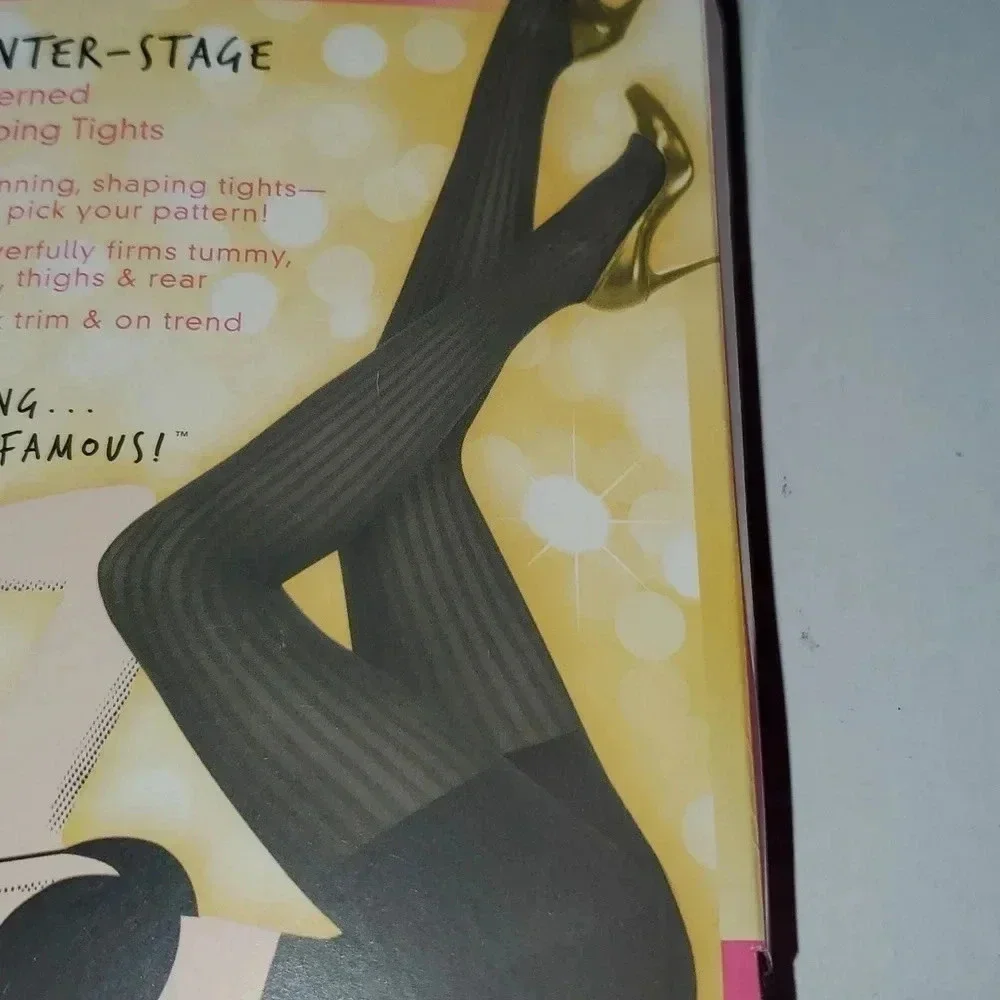 Star Power by Spanx Patterned Ribbed Row Shaping Tights Black NWT Size C